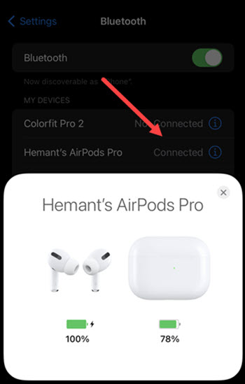 AirPods Battery Percentage Display