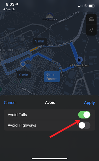 Avoid tolls