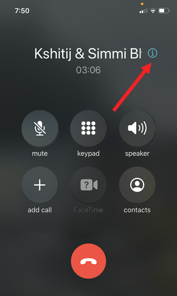 Calls info button