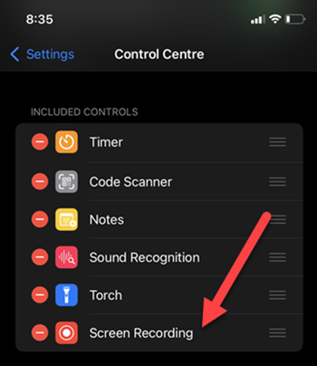Control Center included controls