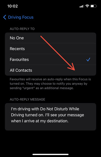 Customise Driving focus message