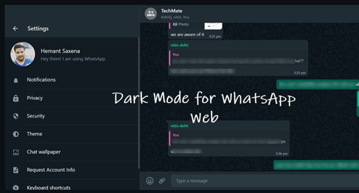 Dark Mode for Whatsapp web