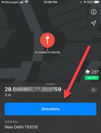 Directions button on maps app