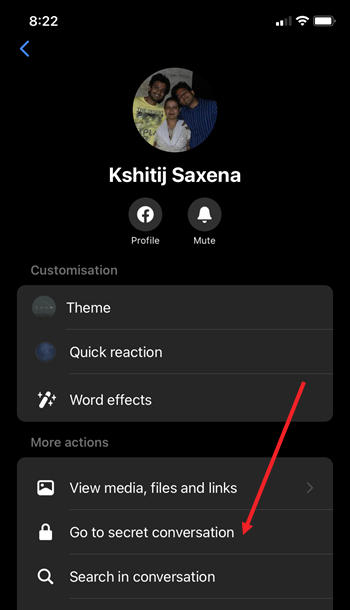 Go to secret conversation