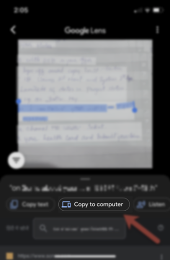 Google Lens copy to computer