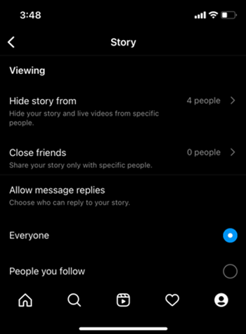 Hide your Story on Instagram