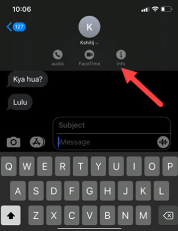 Messages app info button