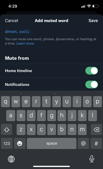 Mute words on Twitter