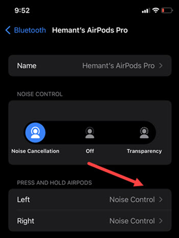 Noise Control Mode Left AirPod