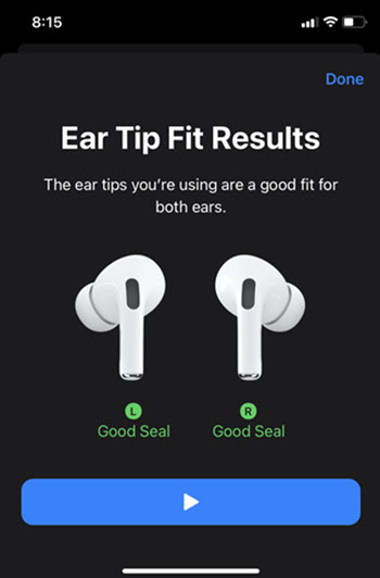 Results for Ear Tip Fit Test