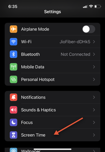 Screen Time settings iPhone