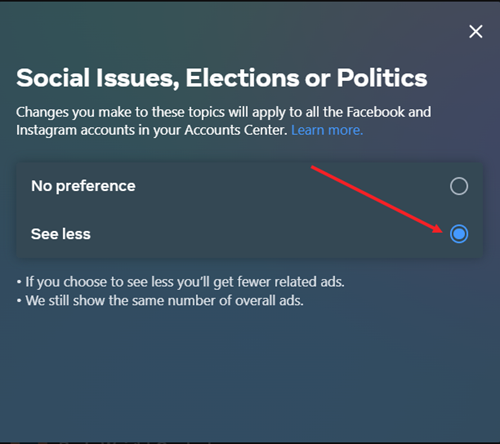 See fewer Facebook political ads