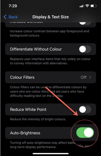 Turn off screen brightness on iPhone