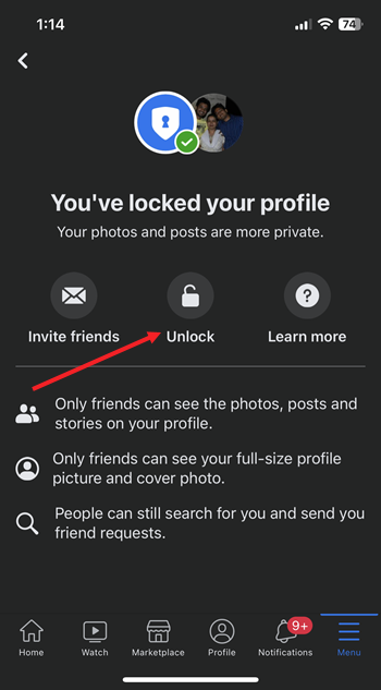 Unlock Facebook Profile