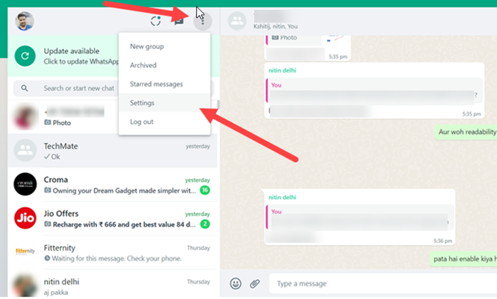 WhatsApp Web settings