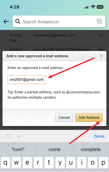 Add email address to approve