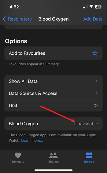 Blood Oxygen App unavailable