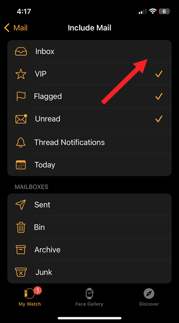 Check Inbox option