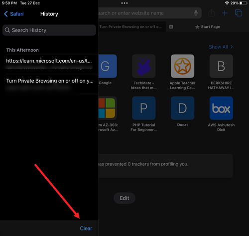Clear History Safari