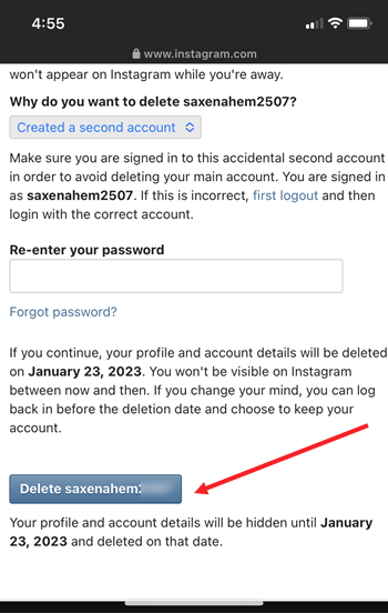 Delete your account on Instagram permanently