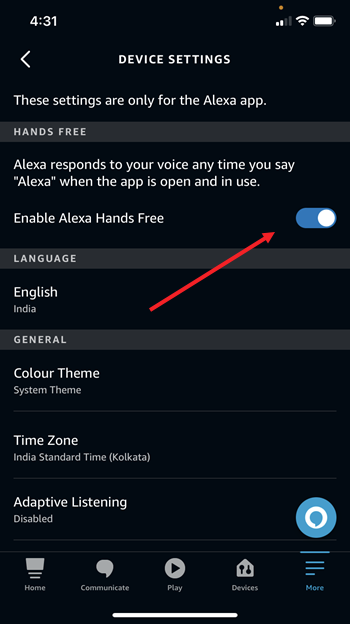 Enable Alexa Hands Free