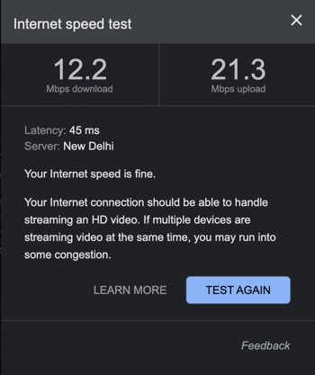 Google Internet Speed test