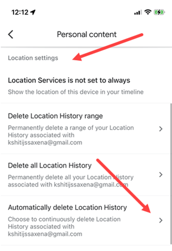 Google Maps delete history