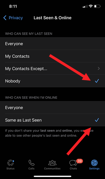 Hide last seen status on WhatsApp