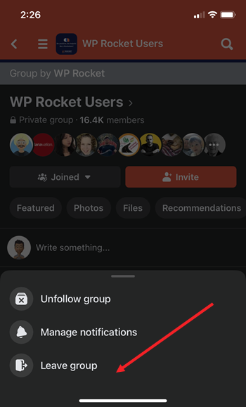 Leave a Facebook group on mobile