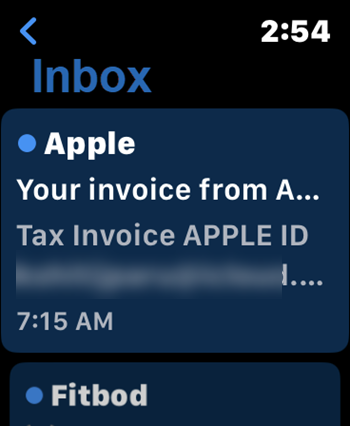 Mail inbox on Watch