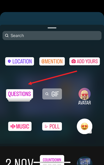 Questions sticker in Instagram Stories