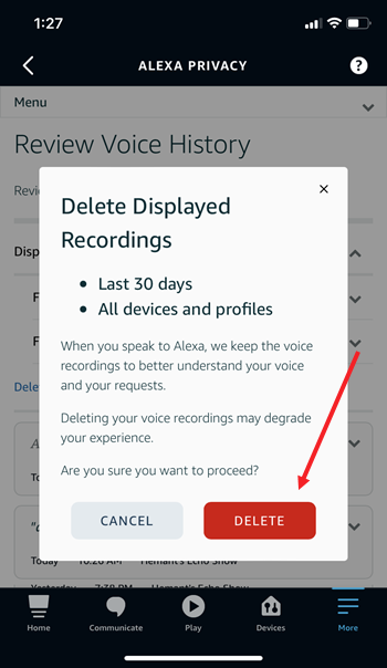 Remove voice history from Alexa