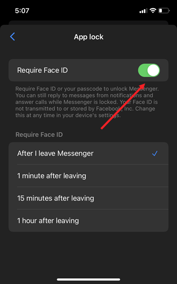 Require Face ID toggle