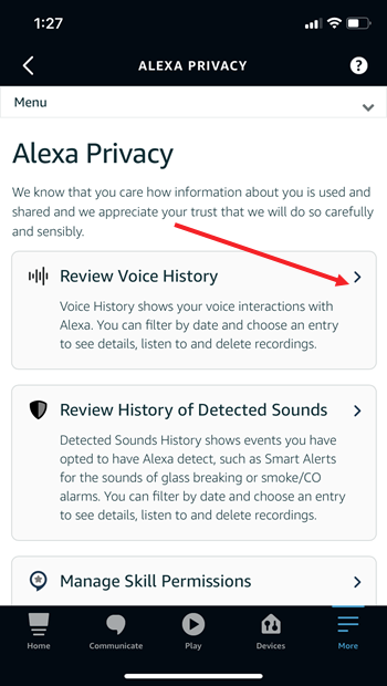 Review voice history