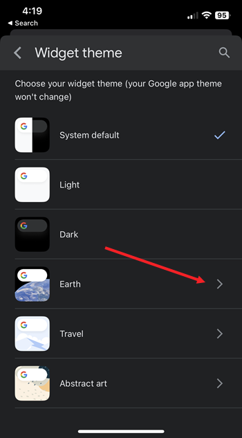 Select a theme for widget