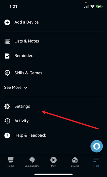 Settings in Alexa