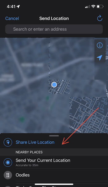 Share Live location option