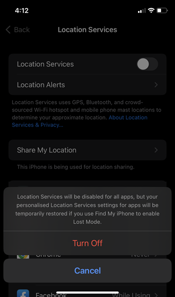 Turn Off location services
