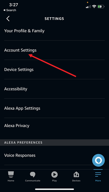 Alexa account settings
