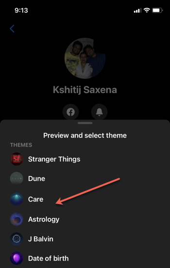 Change chat theme on Messenger app