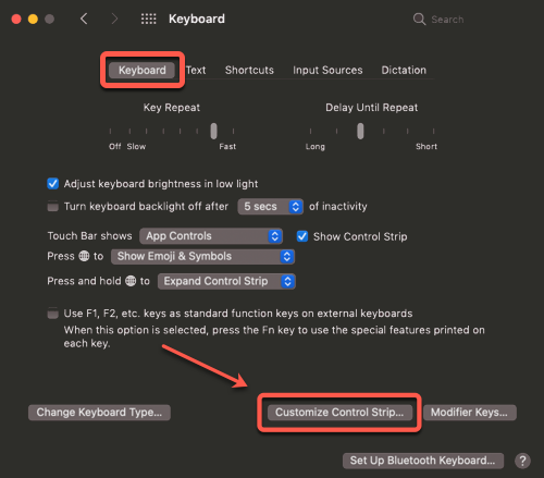 Customise Control Strip