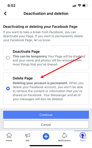 Delete Page confirmation