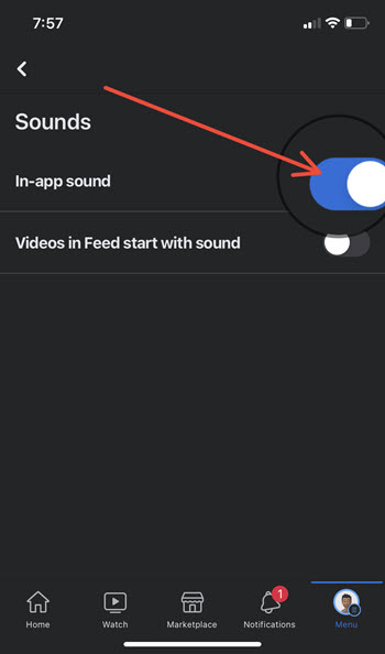 Disable Facebook in-app sound