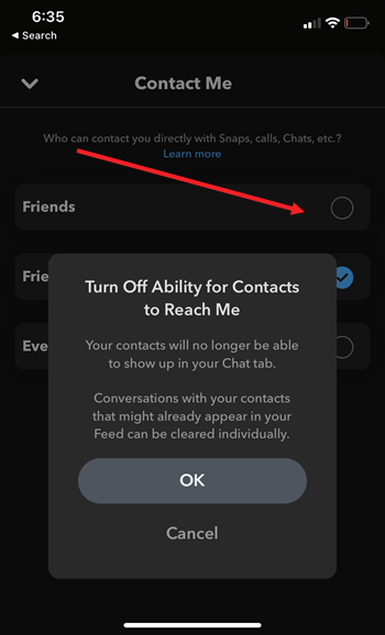Disable ability for contacts to reach