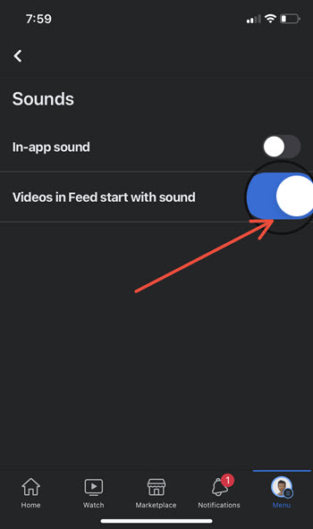 Disable videos in-feed sound play