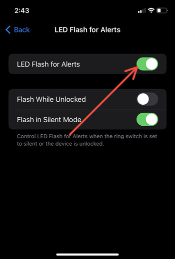 Enable LED flash for alerts on iPhone