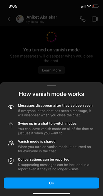 How Vanish mode works