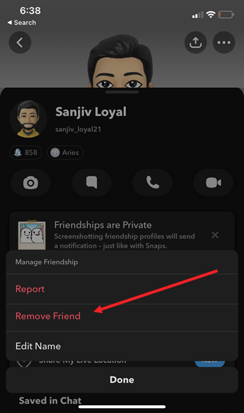 Remove Snapchat friend