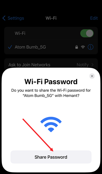 Share Wi-Fi Password on iPhone