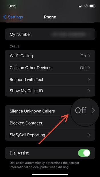 Silence Unknown Callers Off